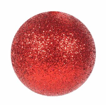 Kerstbal rond 10 cm Rood glitter